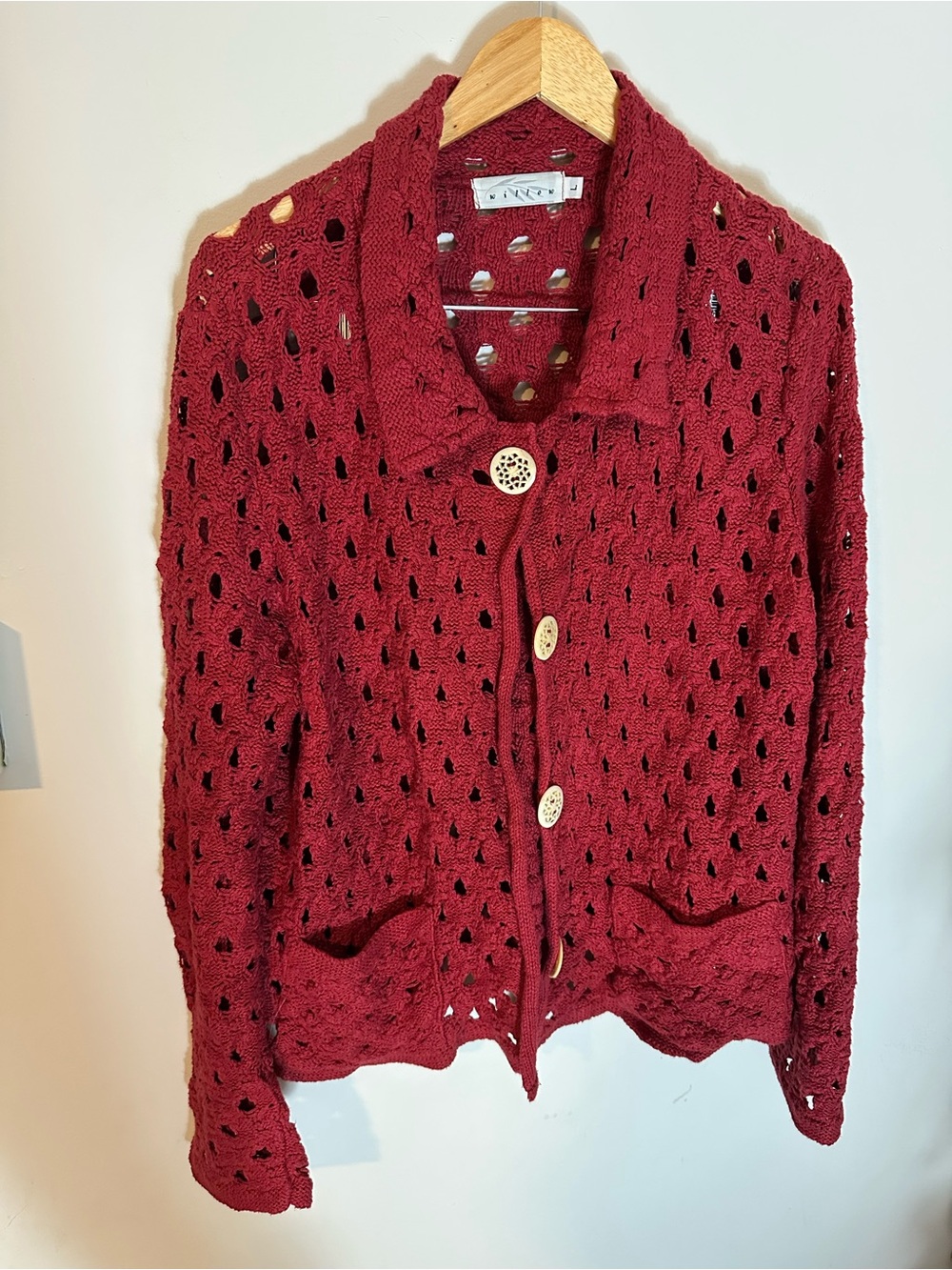 Willow vintage open knit collared cardigan red